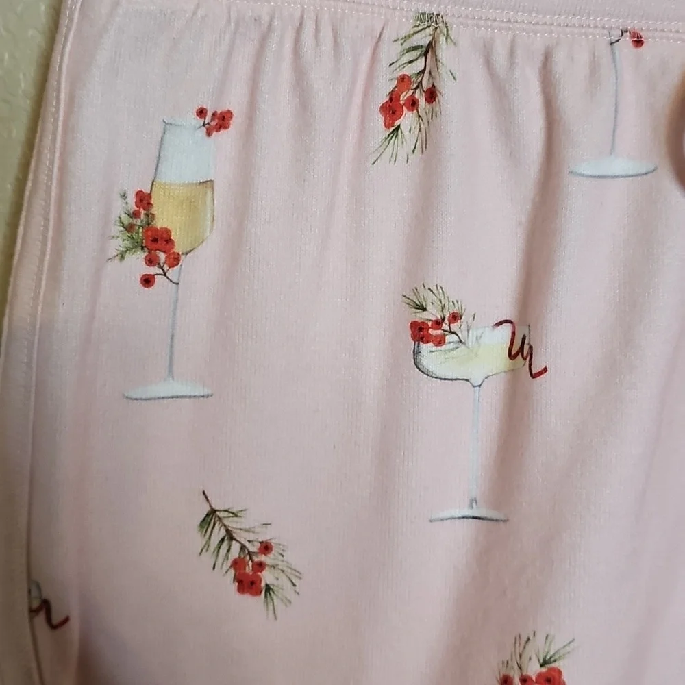 NWOT Pj Salvage Large Pink Christmas Cocktails Soft Boxers‎ Sleep Shorts - Picture 3 of 7